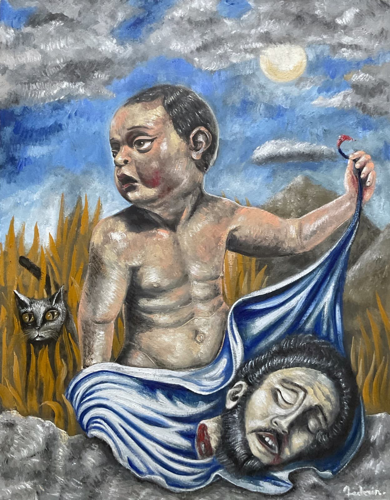 Um Anjo com a Cabeça de São João Batista — oil painting by Porfirii Fedorin, 2024