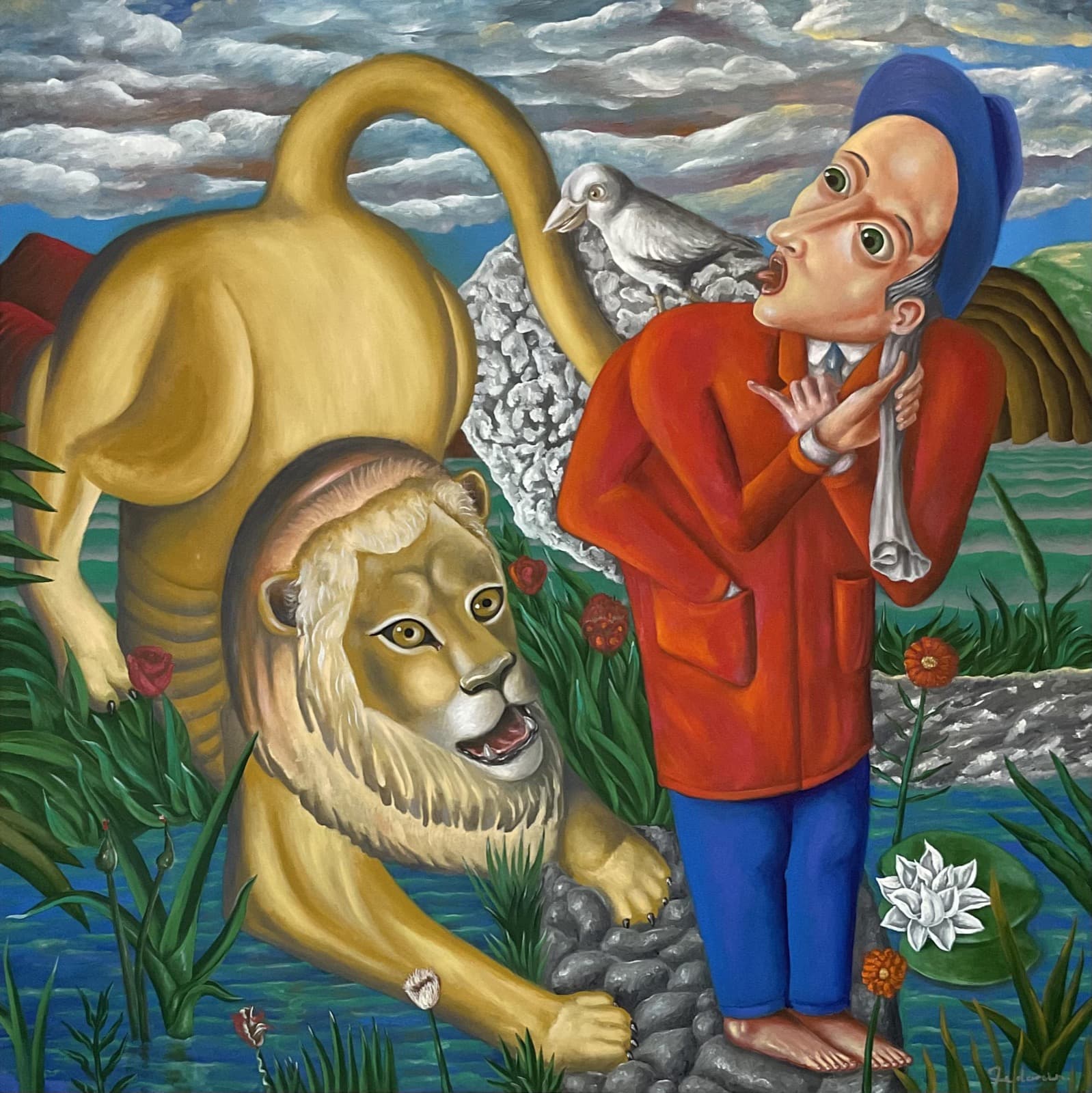 Samson Meets Lion — oil painting by Porfirii Fedorin, 2024