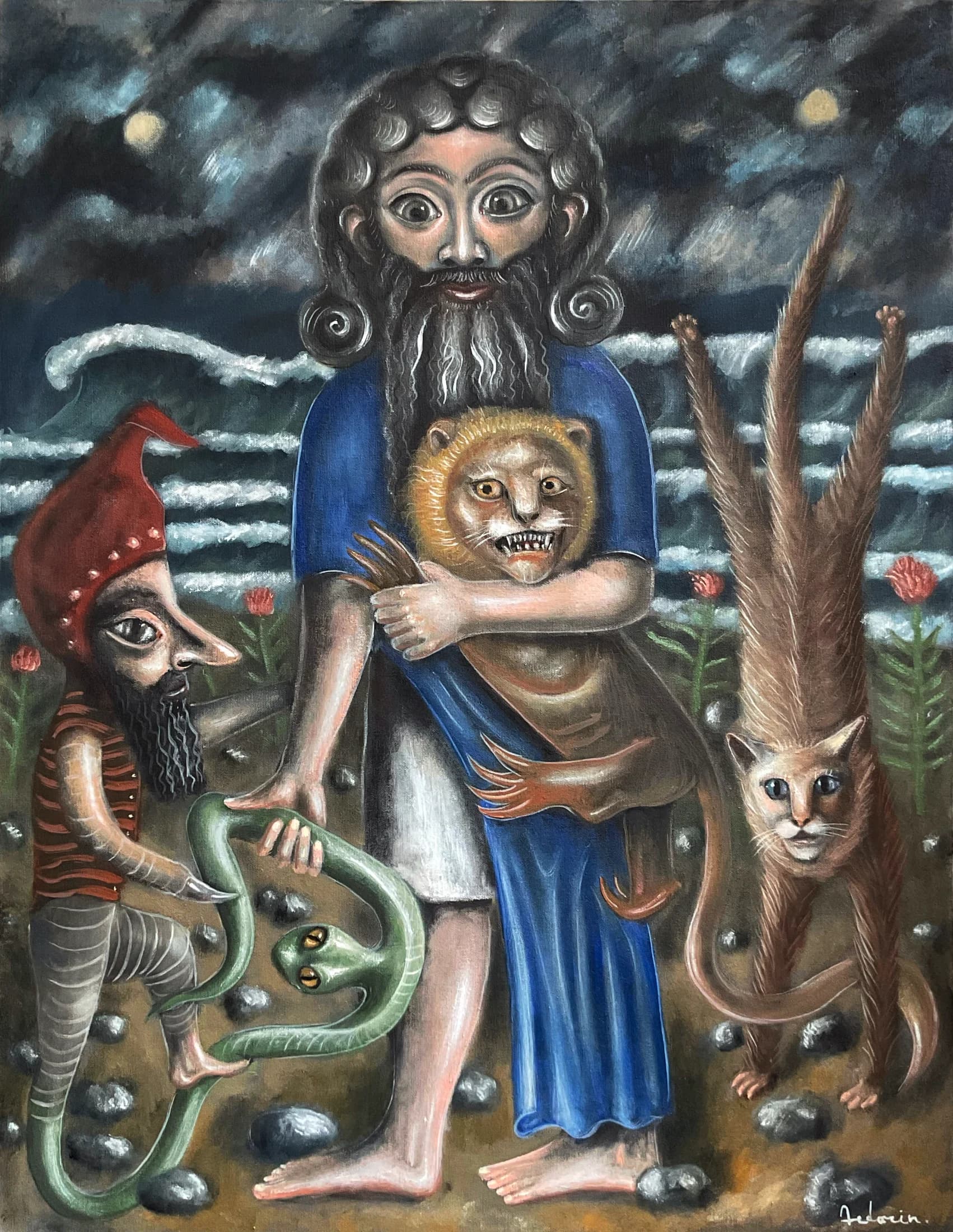 The Seventh Labor of Gilgamesh — oil painting by Porfirii Fedorin, 2026